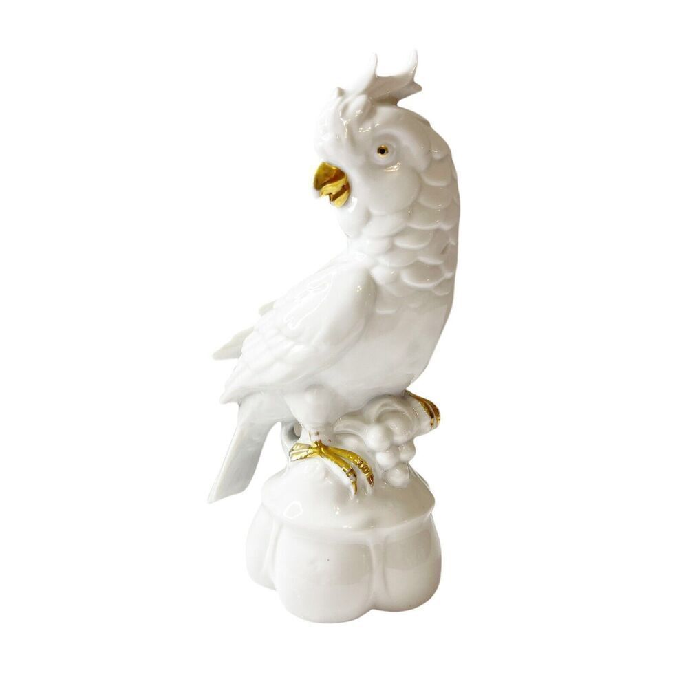 Vintage German Porcelain Cockatoo‎ Thuringia White Ceramic Painted Gold